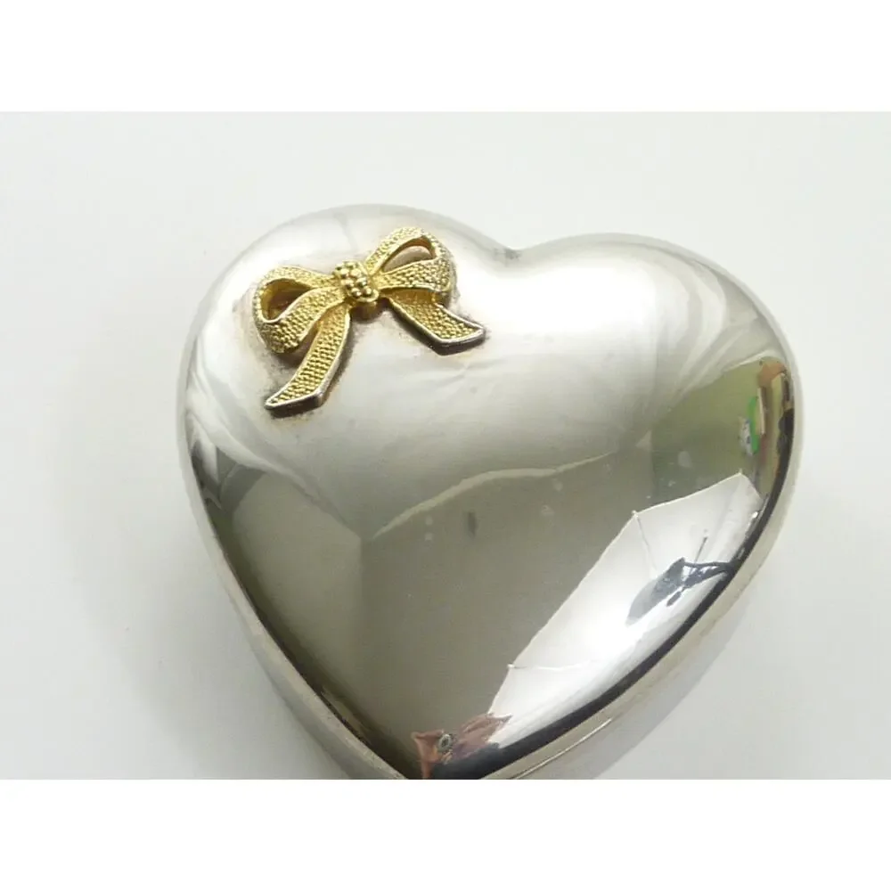Valentine Steel silver Trinket Jewelry candy Heart Shaped Box with Metal Bow